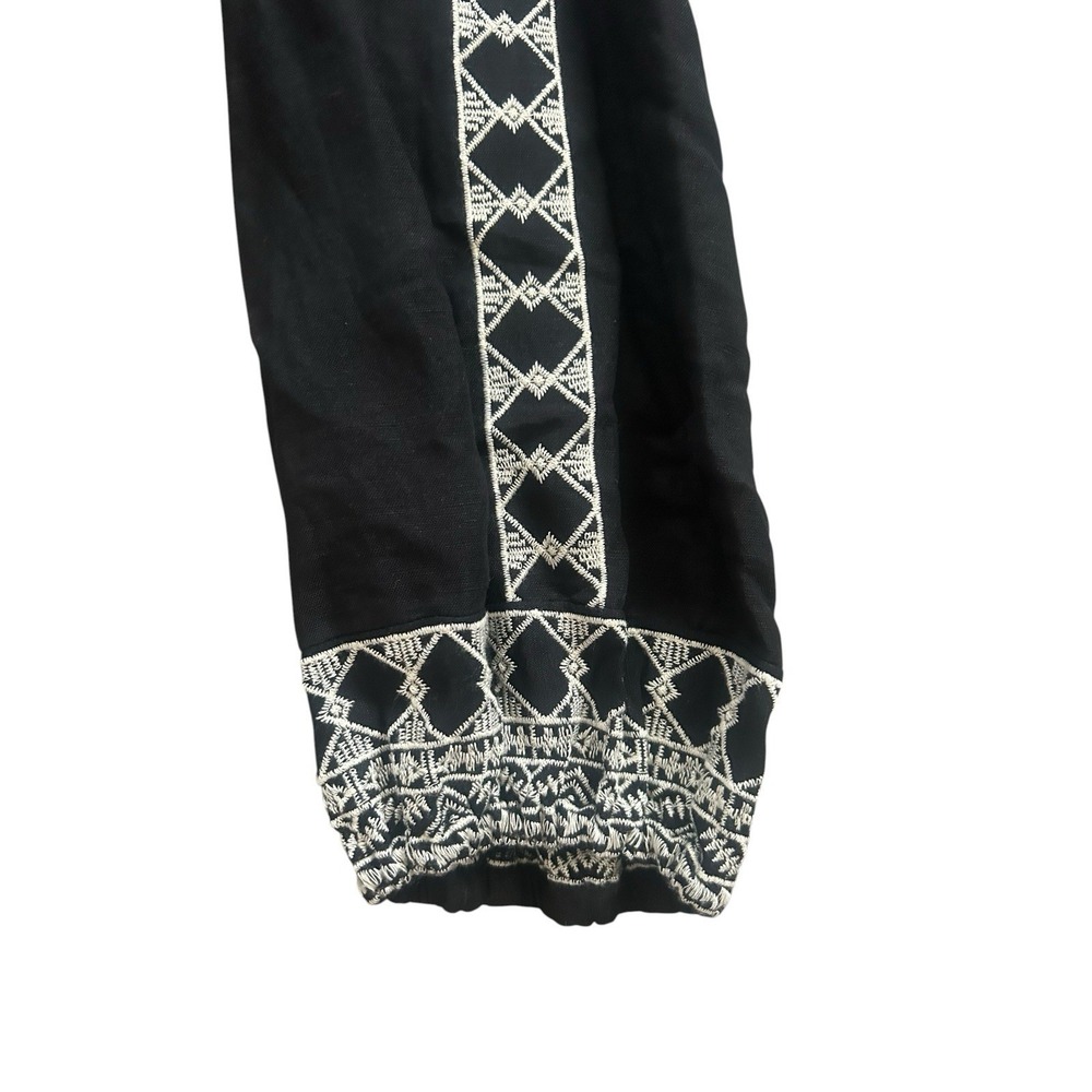 NEW Zara Midi Dress Black Embroidered Linen Blend Tiered Long Sleeve 2XL Boho - Picture 10 of 14